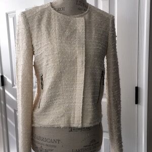 Truth and Pride Cream TWEED CHANEL LIKE Zip Front NWOT LINED BLAZER SIZE SMALL
